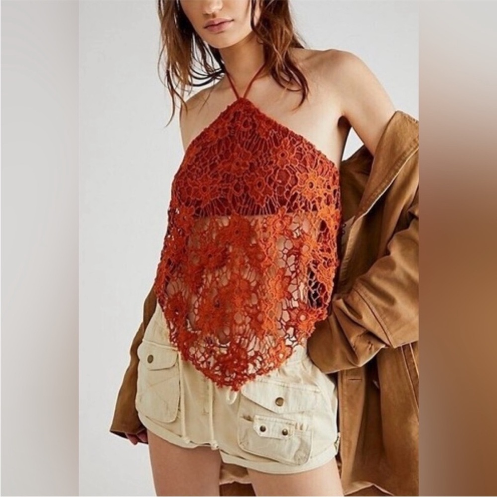 NEW Free People Seychelle Crochet Lace Crop Top in Terracotta